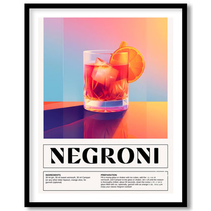 This bold and vibrant poster features a classic Negroni cocktail, depicted in a sturdy rocks glass … for sweet home
