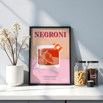 This eye-catching poster features a Negroni cocktail, presented with a vibrant, warm color palette … for kitchen