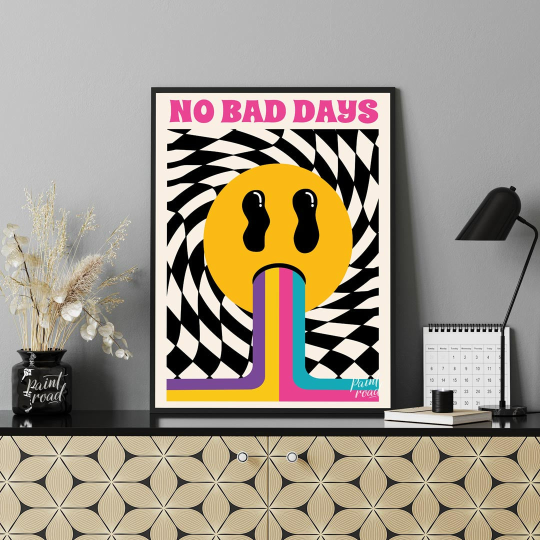 This vibrant and uplifting art print exudes retro psychedelic charm, boldly proclaiming “NO BAD DAY… for office