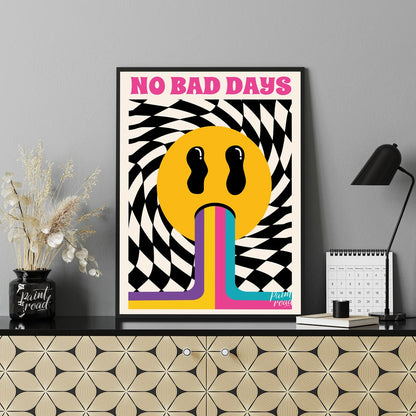 This vibrant and uplifting art print exudes retro psychedelic charm, boldly proclaiming “NO BAD DAY… for office