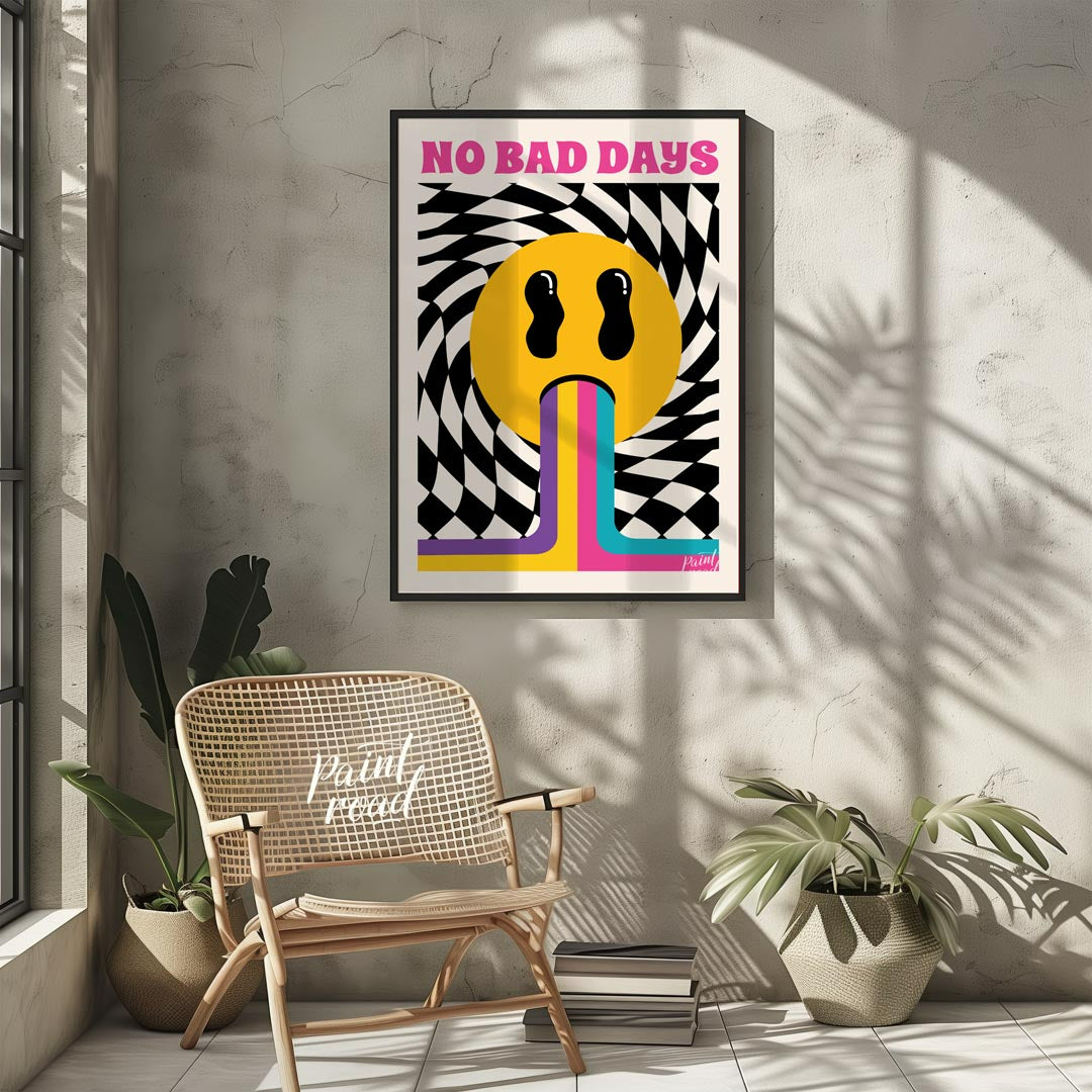 This vibrant and uplifting art print exudes retro psychedelic charm, boldly proclaiming “NO BAD DAY… for other