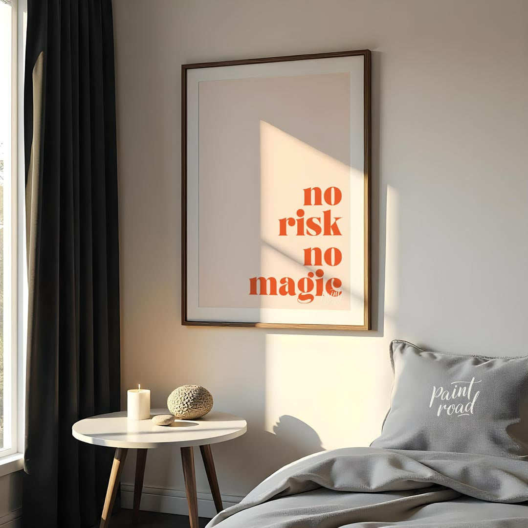 This bold and straightforward artwork features the empowering phrase “NO RISK NO MAGIC” in a striki… for bathroom