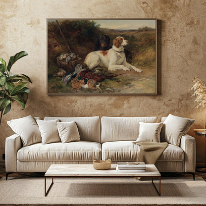 This exquisite painting captures the spirit of the hunt with a pair of noble dogs resting after a for Family Room