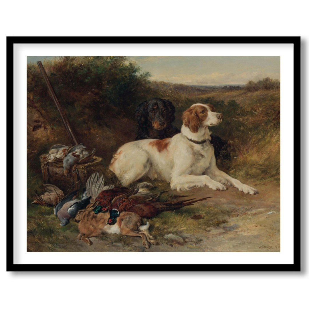 This exquisite painting captures the spirit of the hunt with a pair of noble dogs resting after a for living-space