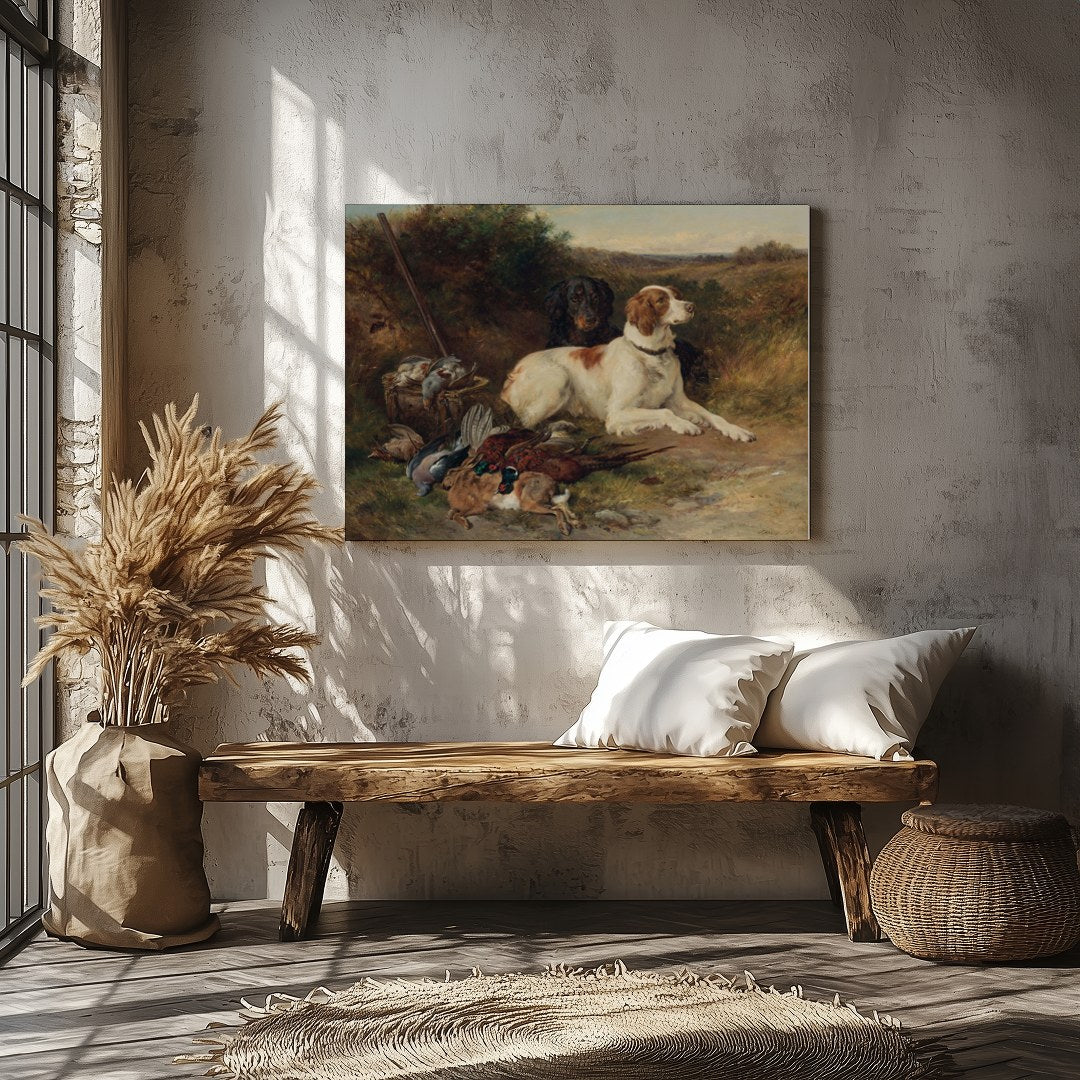 This exquisite painting captures the spirit of the hunt with a pair of noble dogs resting after a for Veranda