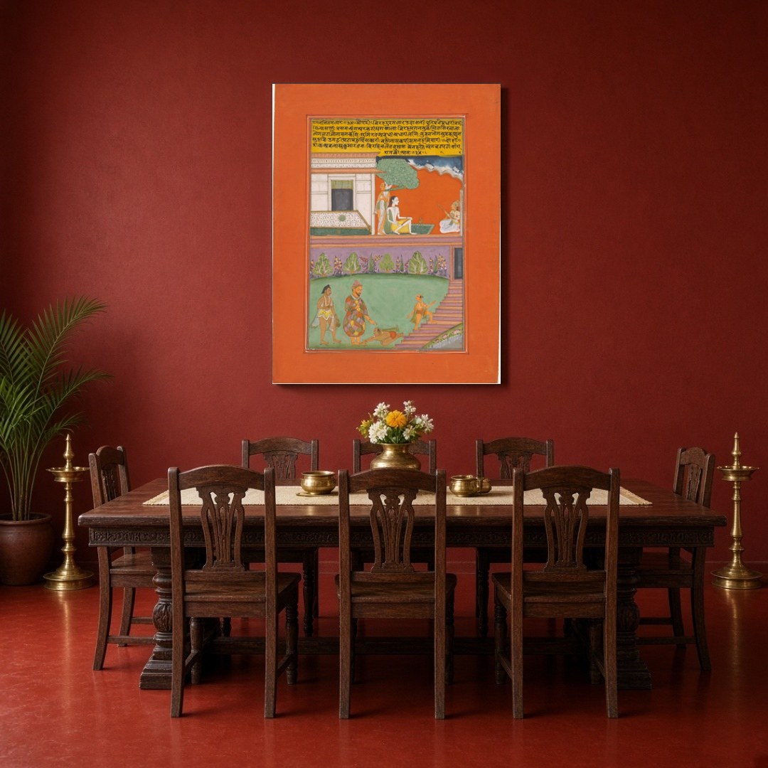 Immerse yourself in the intricate world of Ragamala art with this captivating scene of a nobleman for Dining