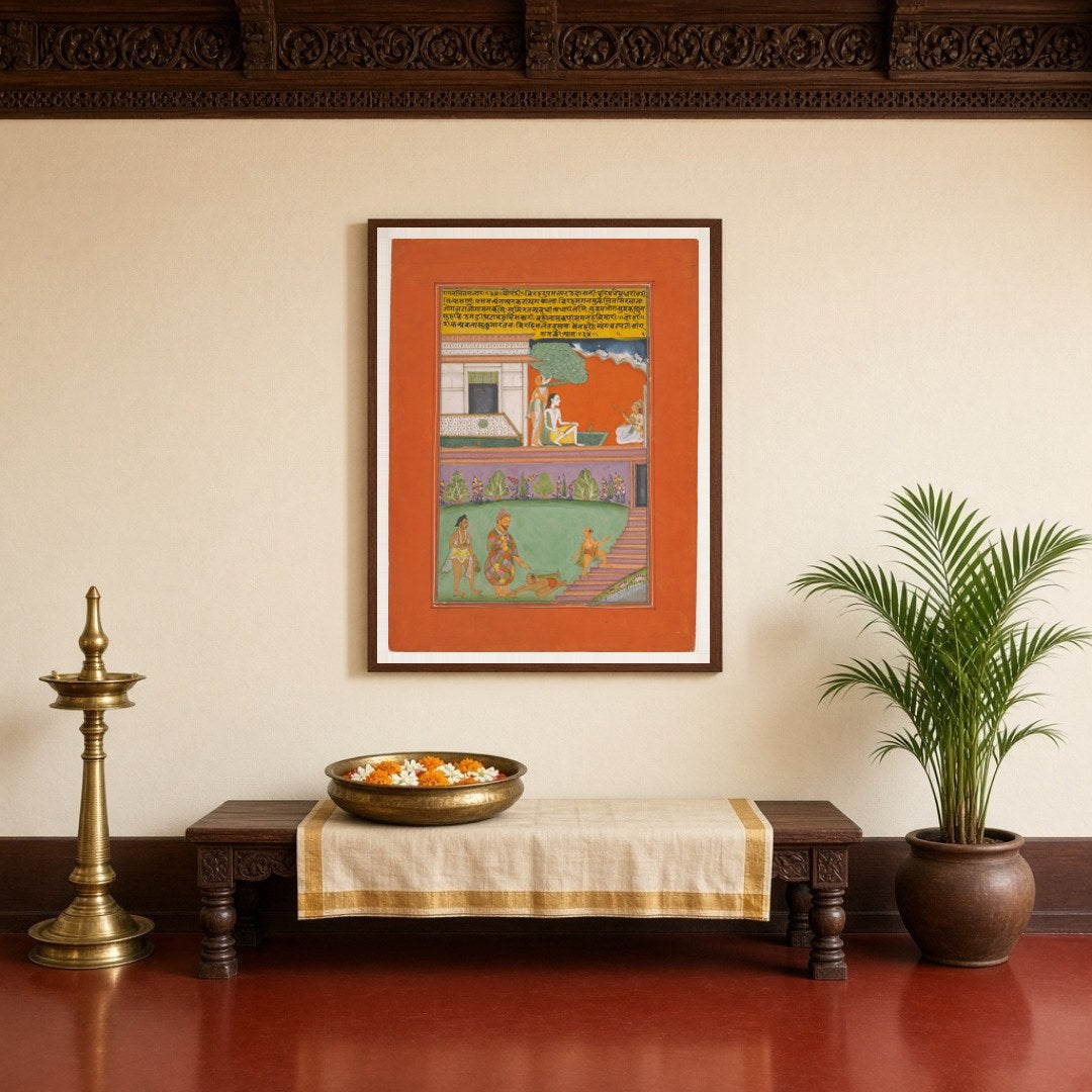 Immerse yourself in the intricate world of Ragamala art with this captivating scene of a nobleman for Entrance