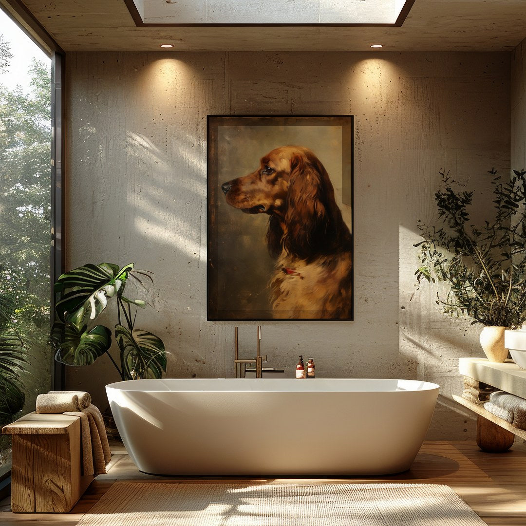 This exquisite portrait captures the noble essence of a setter, rendered in delicate brushstrokes. for Bathroom