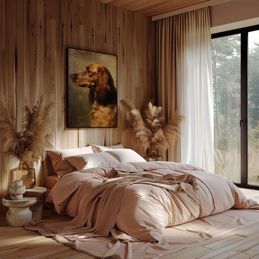 This exquisite portrait captures the noble essence of a setter, rendered in delicate brushstrokes. for Bedroom