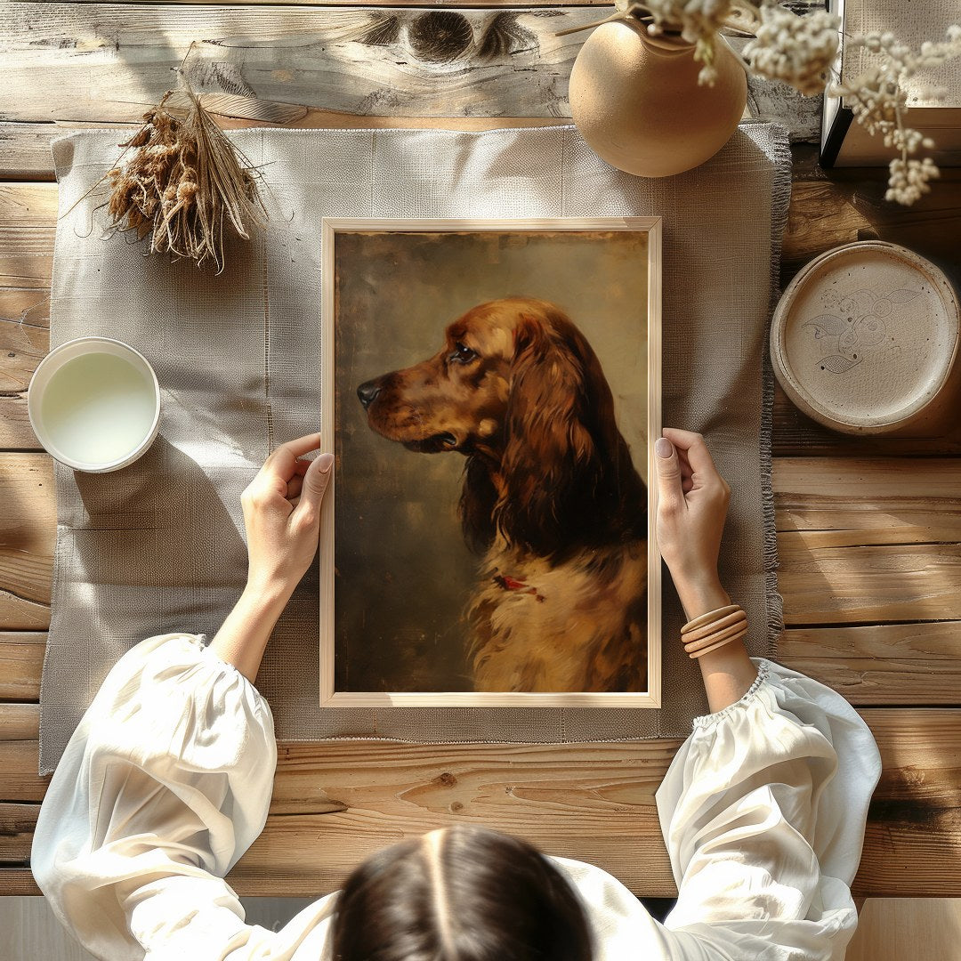 This exquisite portrait captures the noble essence of a setter, rendered in delicate brushstrokes. for decor
