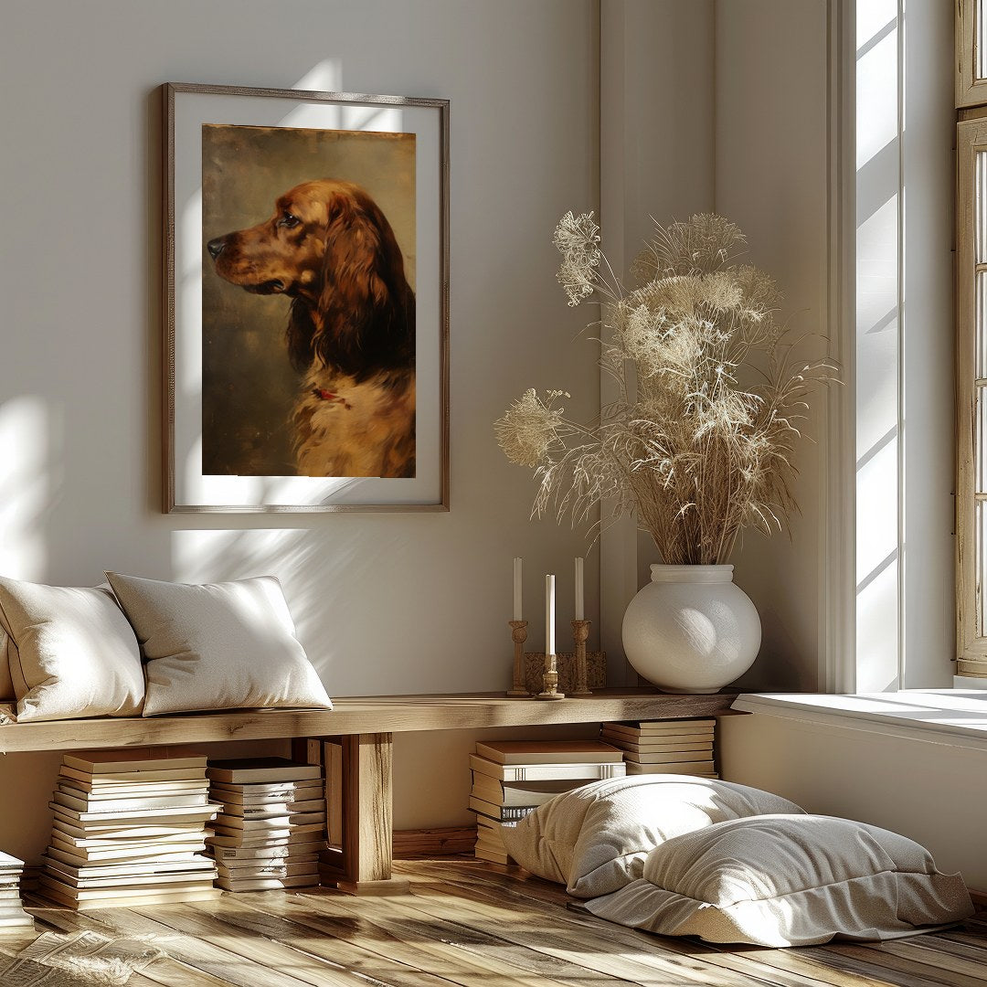 This exquisite portrait captures the noble essence of a setter, rendered in delicate brushstrokes. for interior