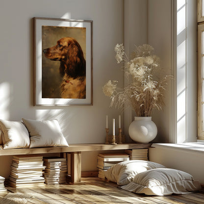 This exquisite portrait captures the noble essence of a setter, rendered in delicate brushstrokes. for interior