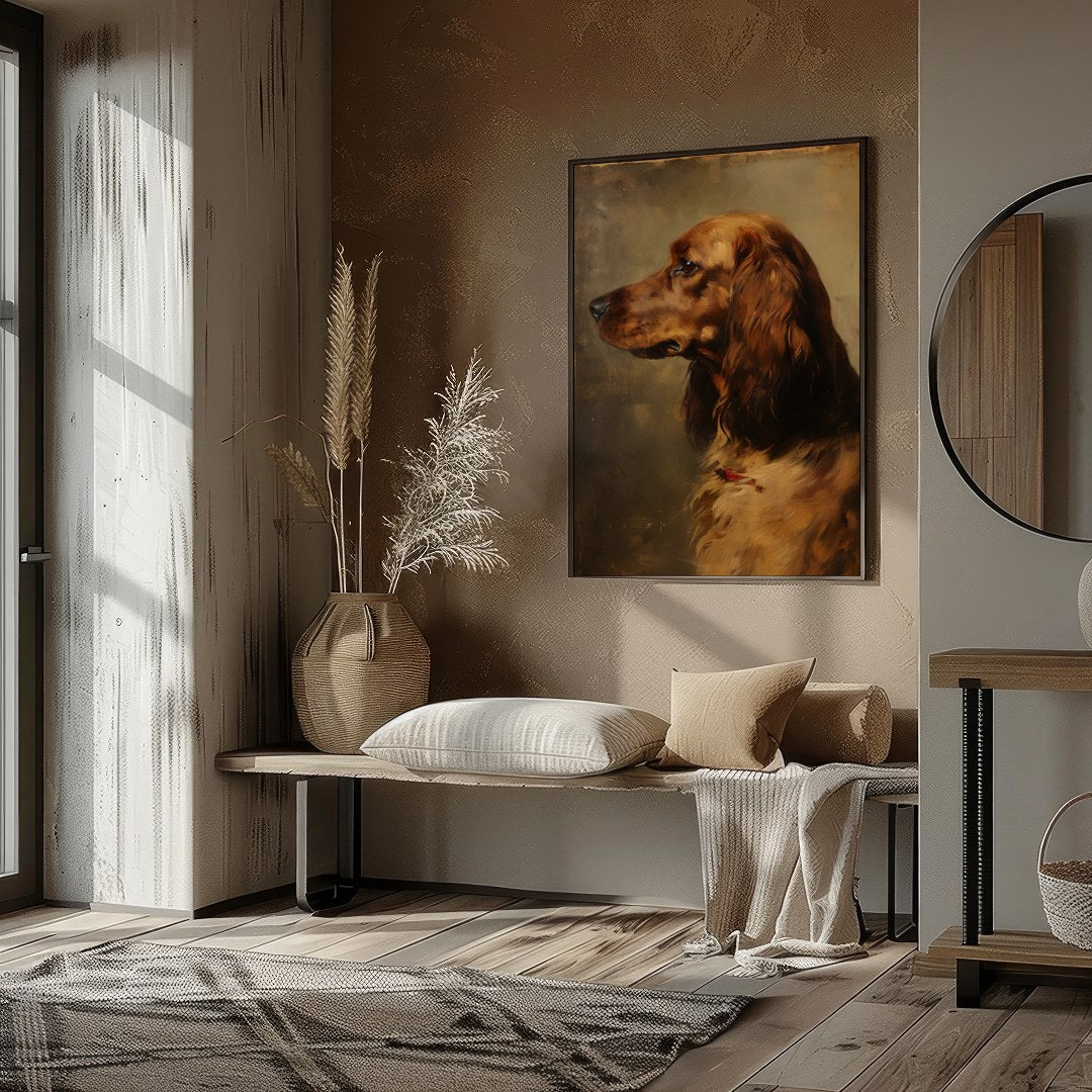 This exquisite portrait captures the noble essence of a setter, rendered in delicate brushstrokes. for kitchen