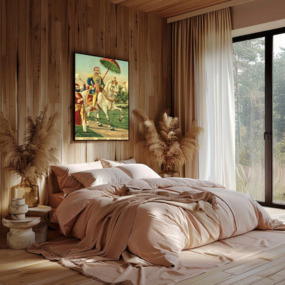 This exquisite artwork captures the regal elegance of a noble warrior riding a majestic white for Bedroom