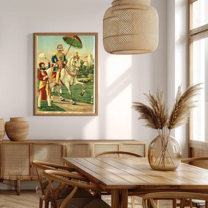 This exquisite artwork captures the regal elegance of a noble warrior riding a majestic white for Extra Kitchen