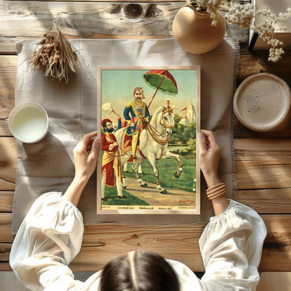 This exquisite artwork captures the regal elegance of a noble warrior riding a majestic white for Kitchen