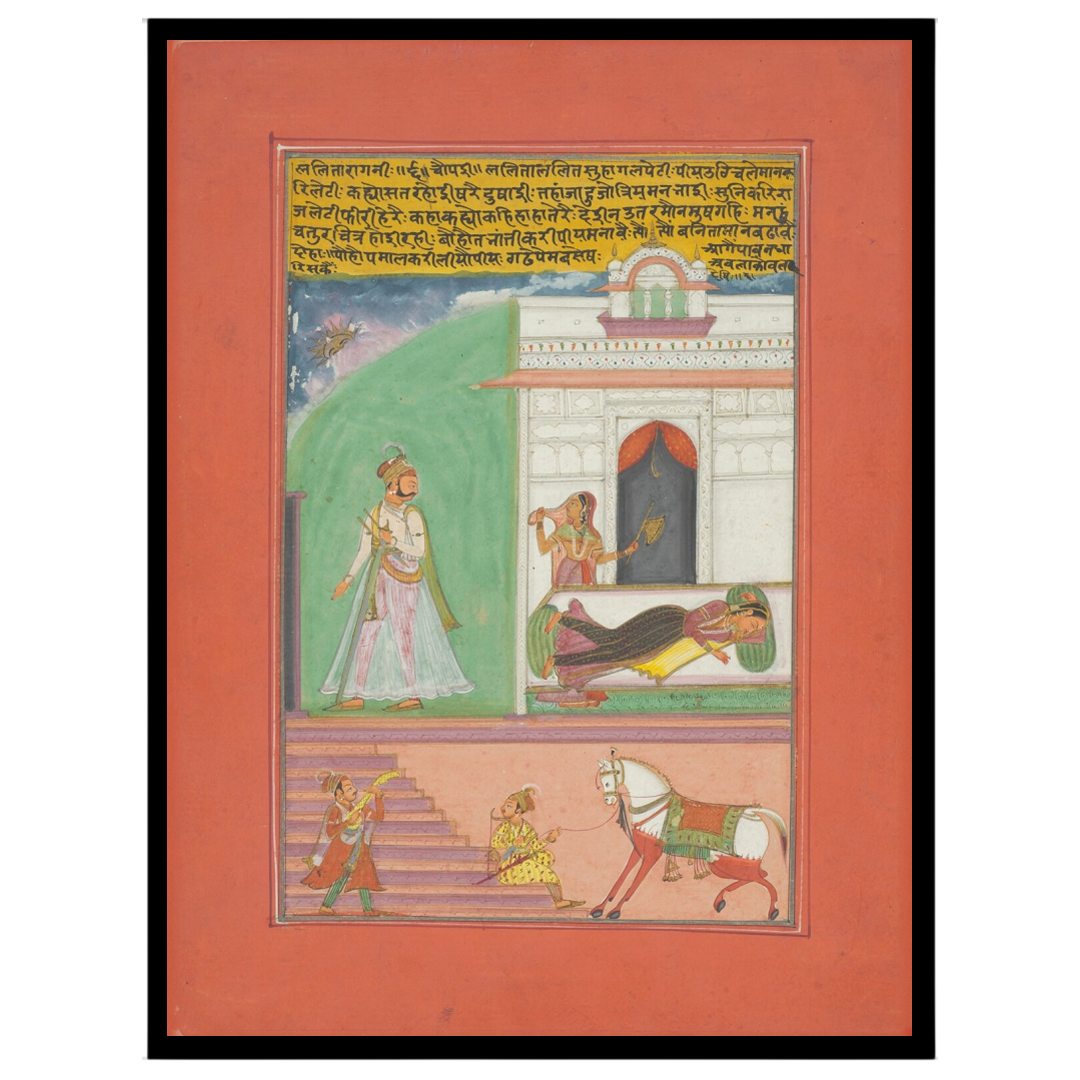 Step into a scene of elegance with this distinguished Ragamala miniature art, showcasing a nobleman for abode