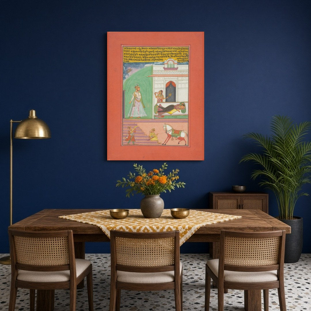 Step into a scene of elegance with this distinguished Ragamala miniature art, showcasing a nobleman for Dining