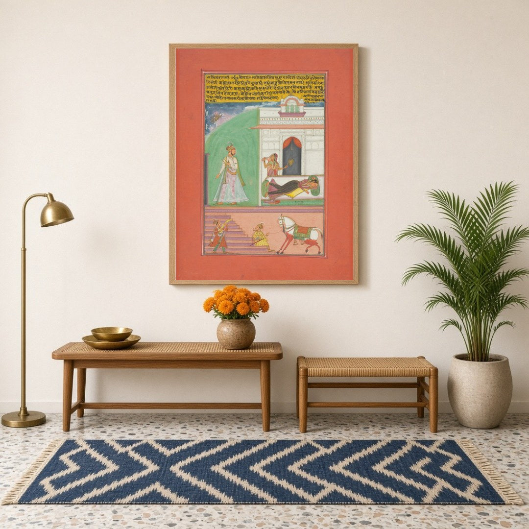 Step into a scene of elegance with this distinguished Ragamala miniature art, showcasing a nobleman for Hallway