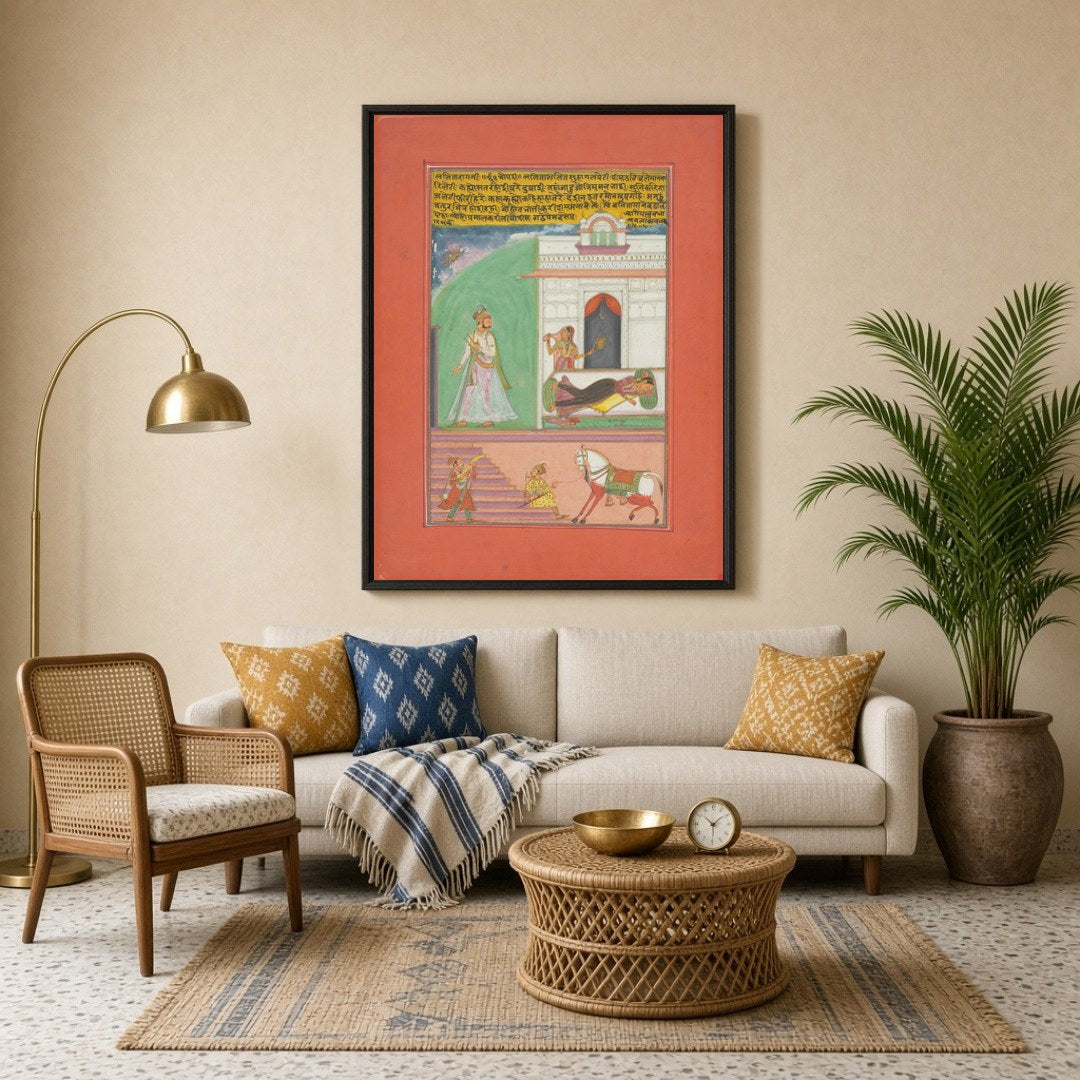 Step into a scene of elegance with this distinguished Ragamala miniature art, showcasing a nobleman for Living Room