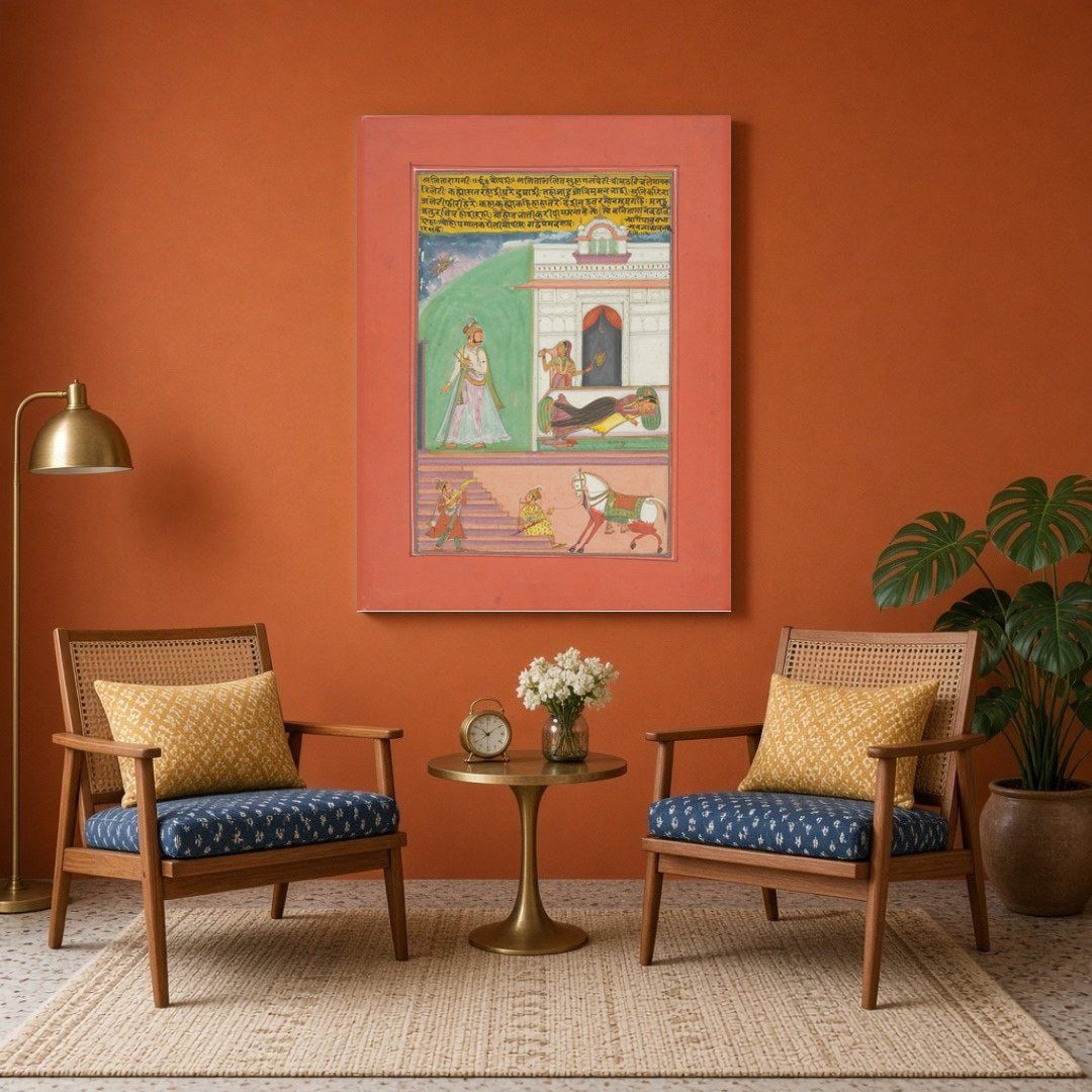 Step into a scene of elegance with this distinguished Ragamala miniature art, showcasing a nobleman for Sitting Area
