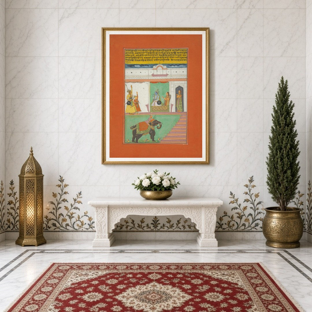 Immerse yourself in the exquisite world of Ragamala art with this captivating portrayal of a for Entrance