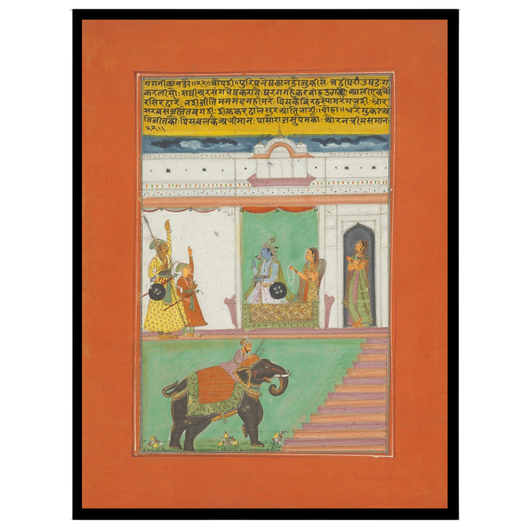 Immerse yourself in the exquisite world of Ragamala art with this captivating portrayal of a for interior