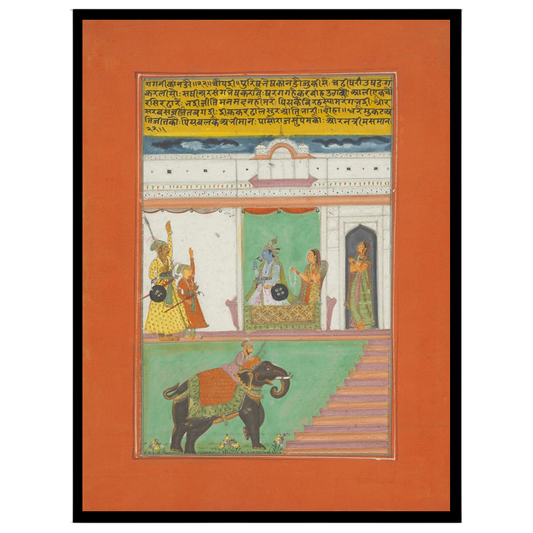 Immerse yourself in the exquisite world of Ragamala art with this captivating portrayal of a for interior