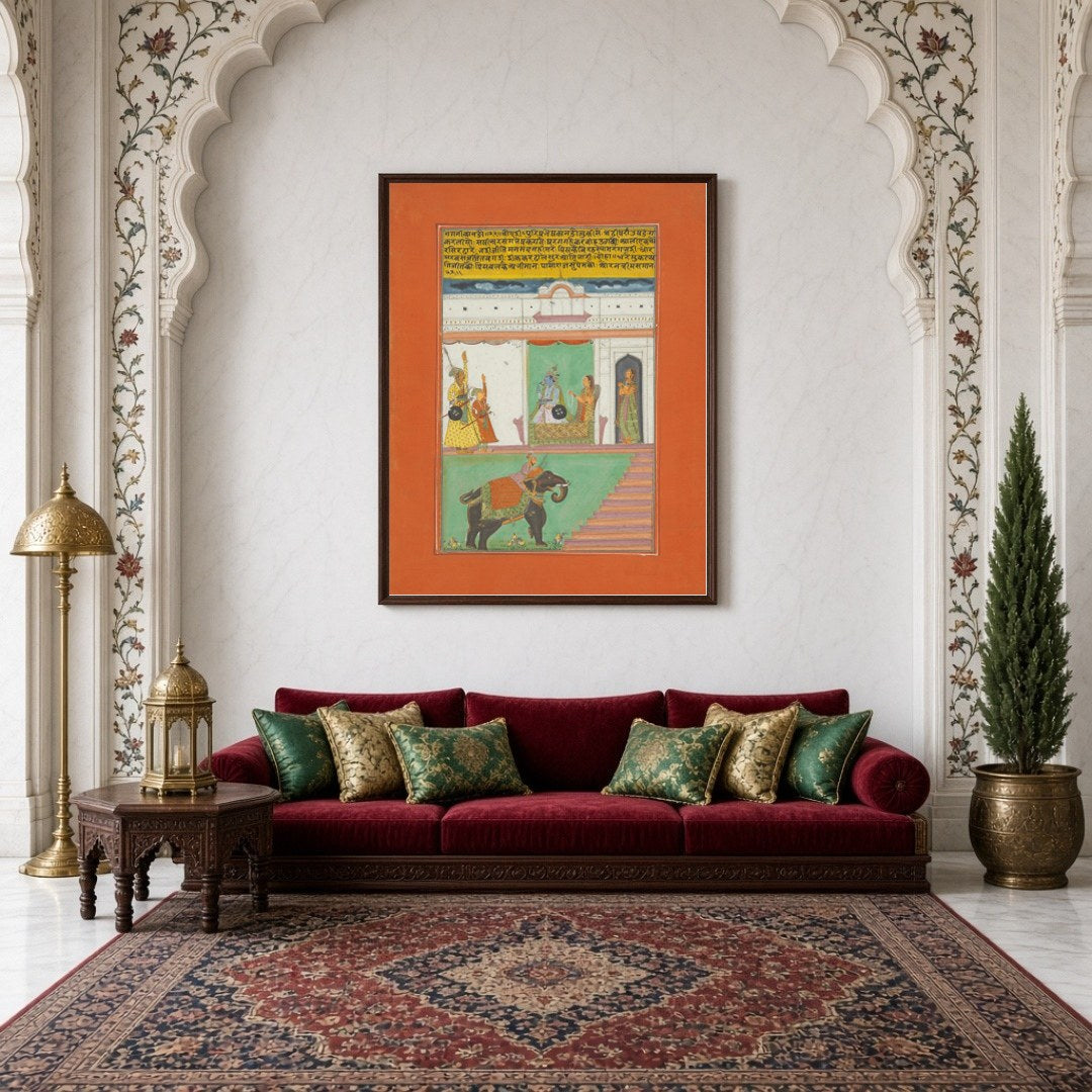 Immerse yourself in the exquisite world of Ragamala art with this captivating portrayal of a for Living Room