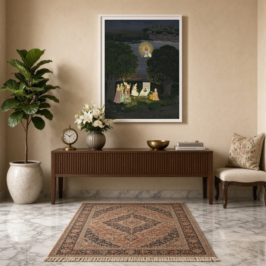 Immerse yourself in the mystique of this evocative scene depicting nocturnal worship of the for Entrance