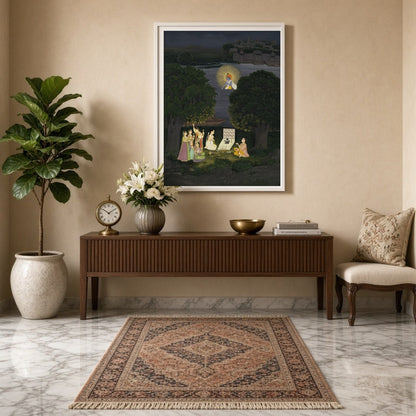 Immerse yourself in the mystique of this evocative scene depicting nocturnal worship of the for Entrance