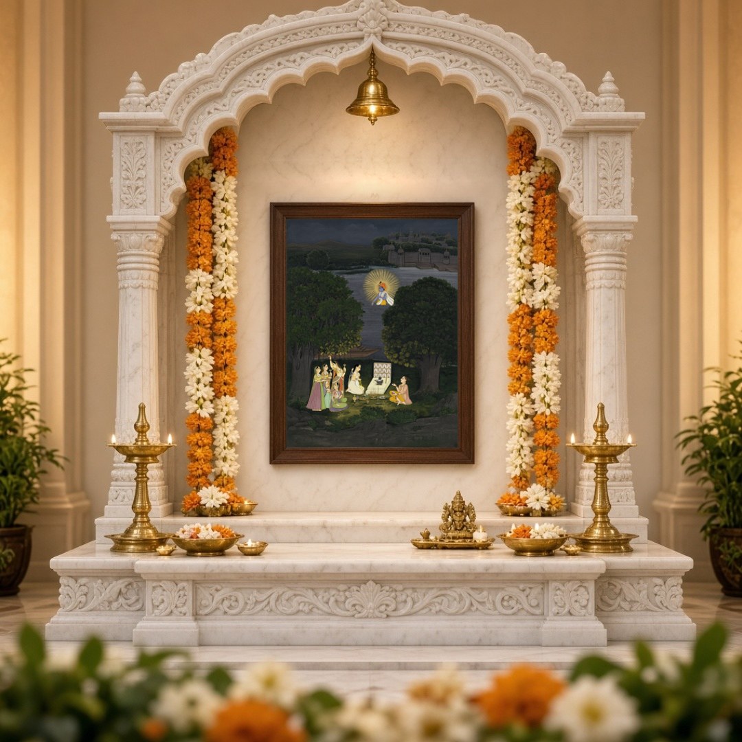 Immerse yourself in the mystique of this evocative scene depicting nocturnal worship of the for Home Temple