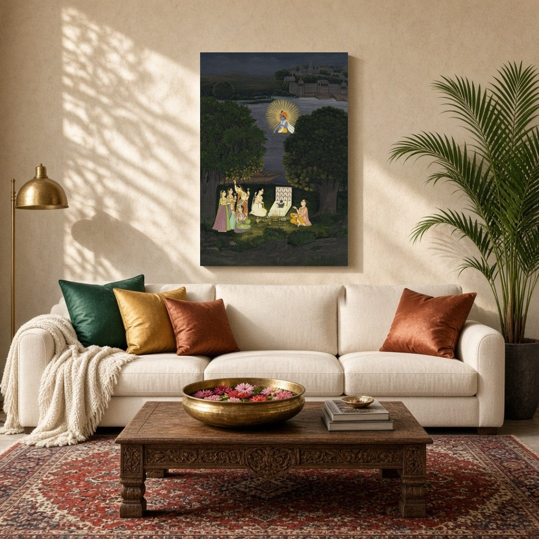 Immerse yourself in the mystique of this evocative scene depicting nocturnal worship of the for Living Room