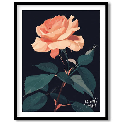 This striking digital illustration features a peach-toned rose in full bloom, set against a deep bl… for abode