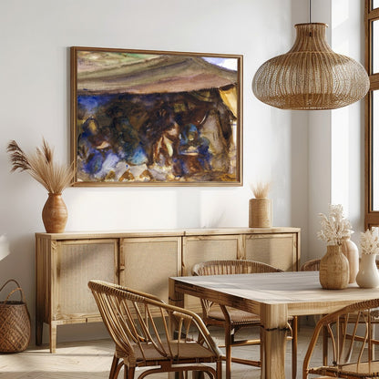 Immerse yourself in the rustic serenity of 'Nomadic Tranquility,' a captivating watercolor that for Dining