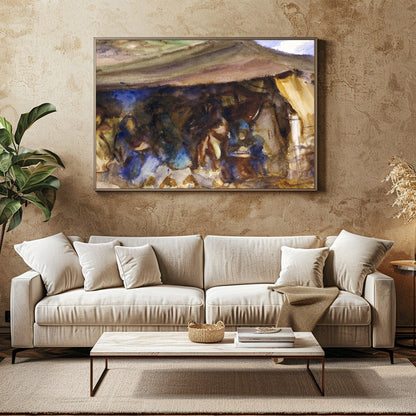 Immerse yourself in the rustic serenity of 'Nomadic Tranquility,' a captivating watercolor that for Family Room