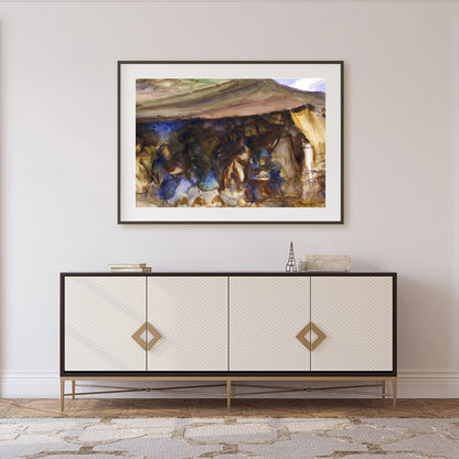 Immerse yourself in the rustic serenity of 'Nomadic Tranquility,' a captivating watercolor that for Foyer