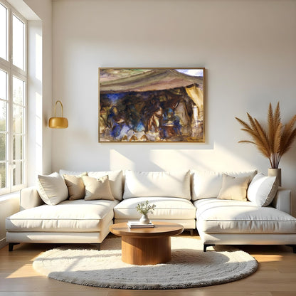 Immerse yourself in the rustic serenity of 'Nomadic Tranquility,' a captivating watercolor that for Living Room