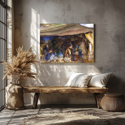 Immerse yourself in the rustic serenity of 'Nomadic Tranquility,' a captivating watercolor that for Veranda