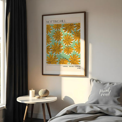 This charming poster captures the whimsical and vibrant spirit of Notting Hill, London, with a deli… for bedroom