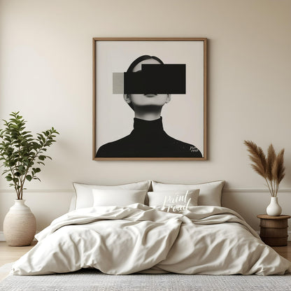 This conceptual artwork features a woman's portrait, rendered in a minimalist style with a focus on… for bedroom