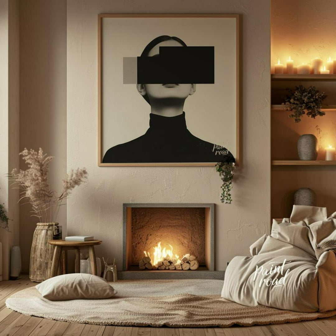 This conceptual artwork features a woman's portrait, rendered in a minimalist style with a focus on… for living room