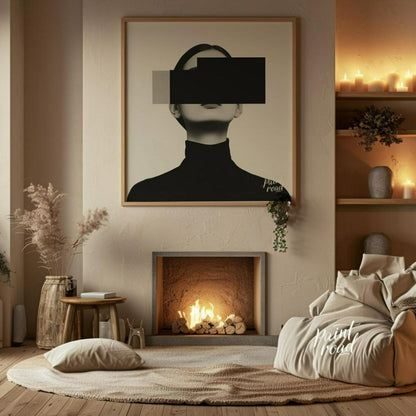 This conceptual artwork features a woman's portrait, rendered in a minimalist style with a focus on… for living room