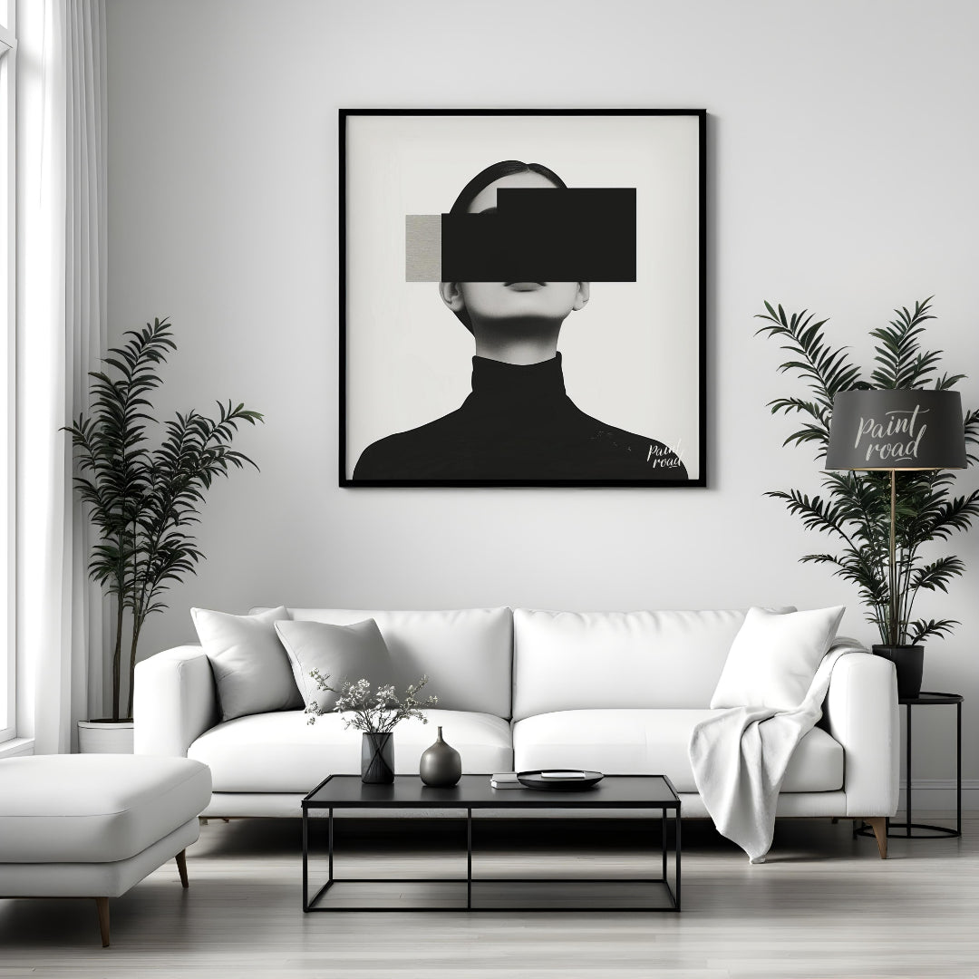 This conceptual artwork features a woman's portrait, rendered in a minimalist style with a focus on… for living room