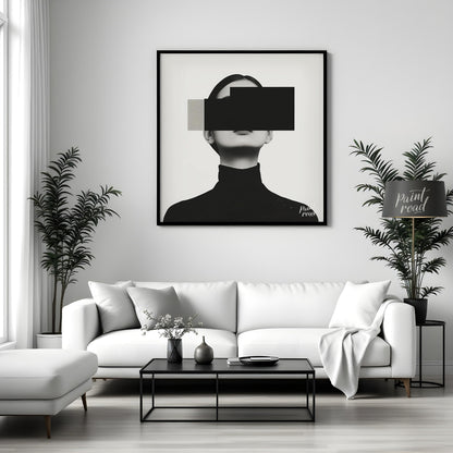 This conceptual artwork features a woman's portrait, rendered in a minimalist style with a focus on… for living room