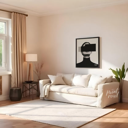 This conceptual artwork features a woman's portrait, rendered in a minimalist style with a focus on… for living room