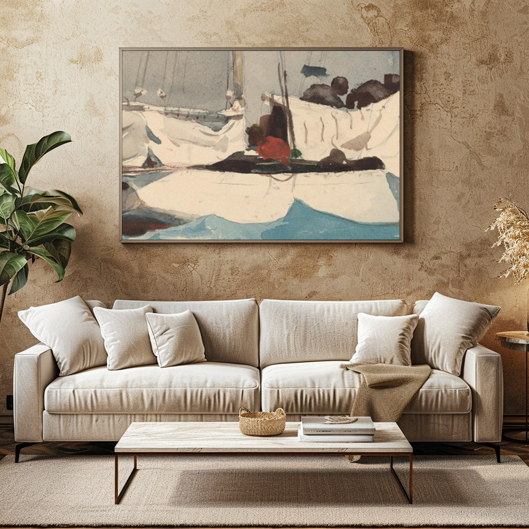 Capture the tranquil beauty of the sea with this exquisite sailing vessel artwork. The vivid blues for Family Room