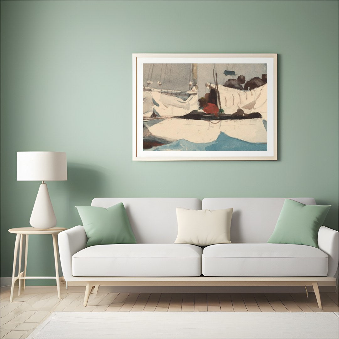 Capture the tranquil beauty of the sea with this exquisite sailing vessel artwork. The vivid blues for Hall