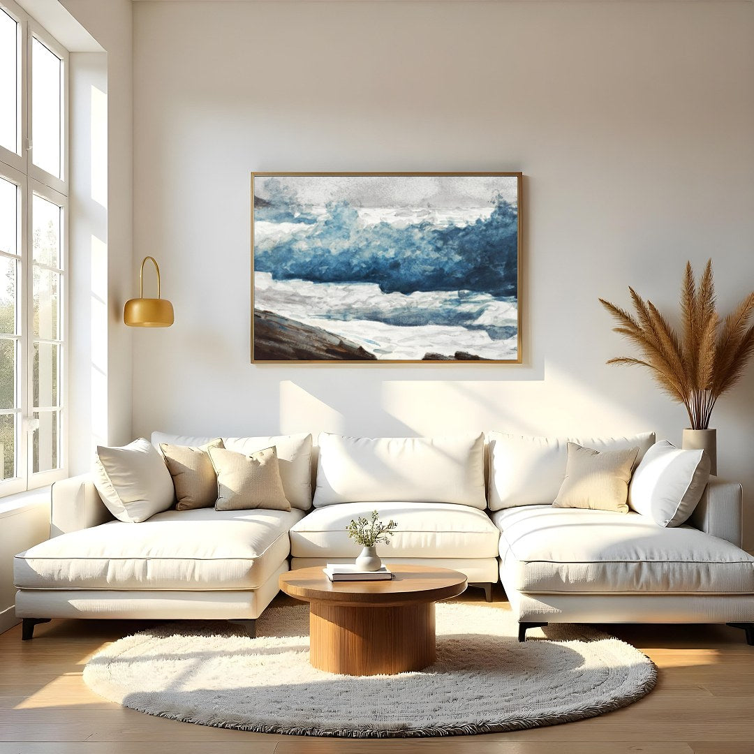 Experience the captivating energy of the ocean with this dynamic portrayal of crashing waves. for Living Room