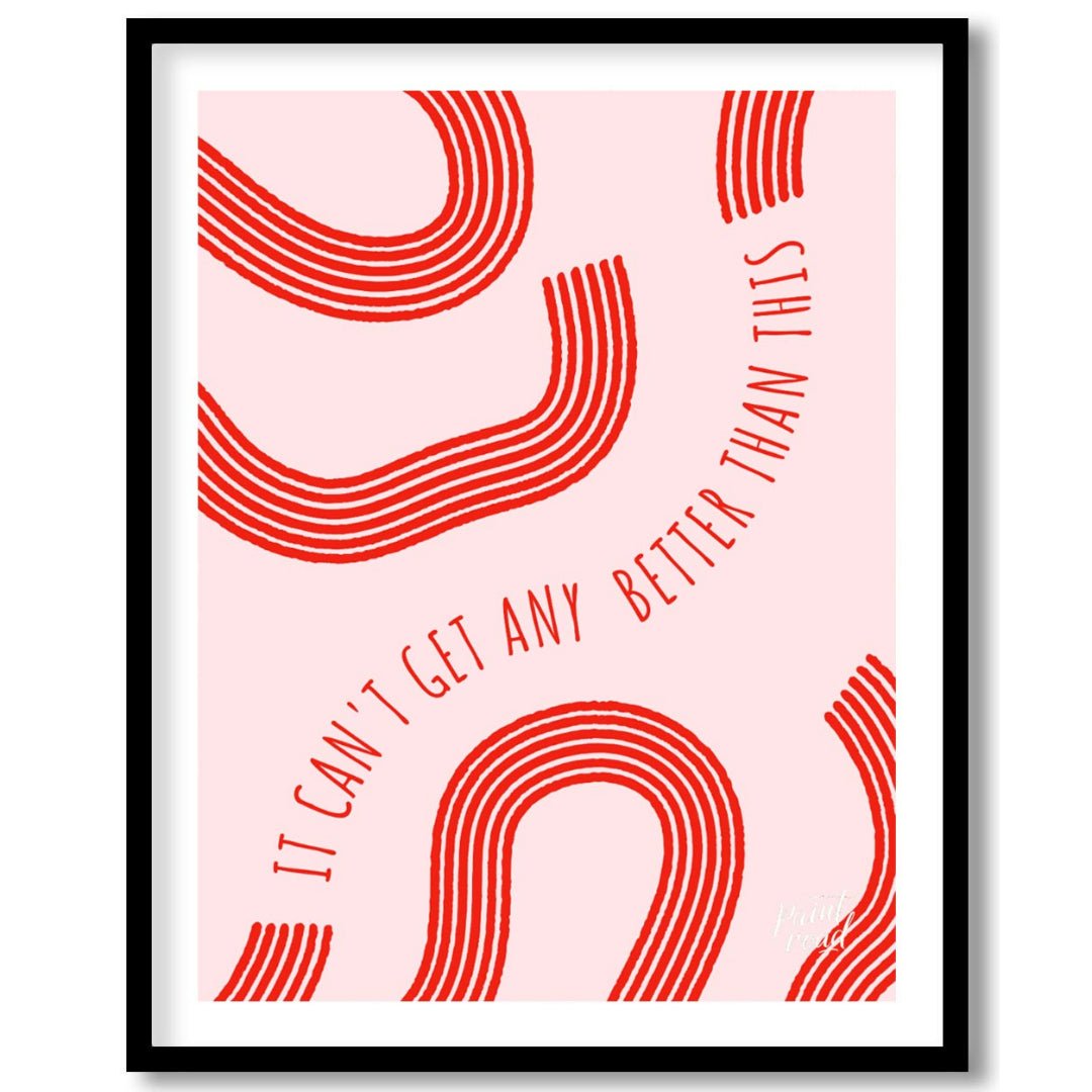 "Optimistic Curve" features a minimalist design with red, curved lines against a light pink backgro… for sweet home
